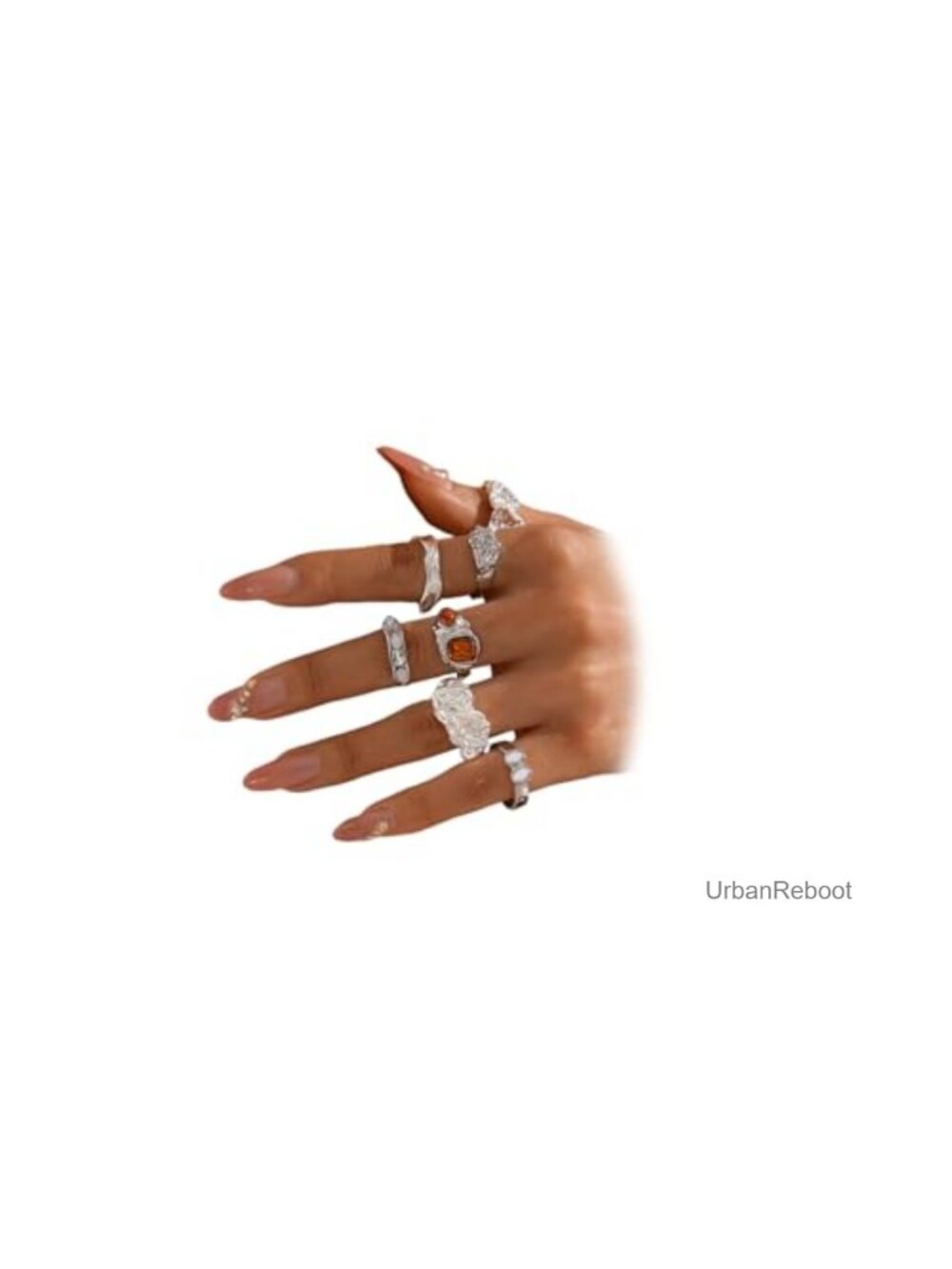 Stackable Chunky Gold Hammered Zirconia Knuckle Rings Set of 7